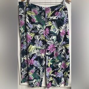 NWOT J.Jill Floral Print Sz XL Petite 100% Rayon Wide Leg Cropped Casual
